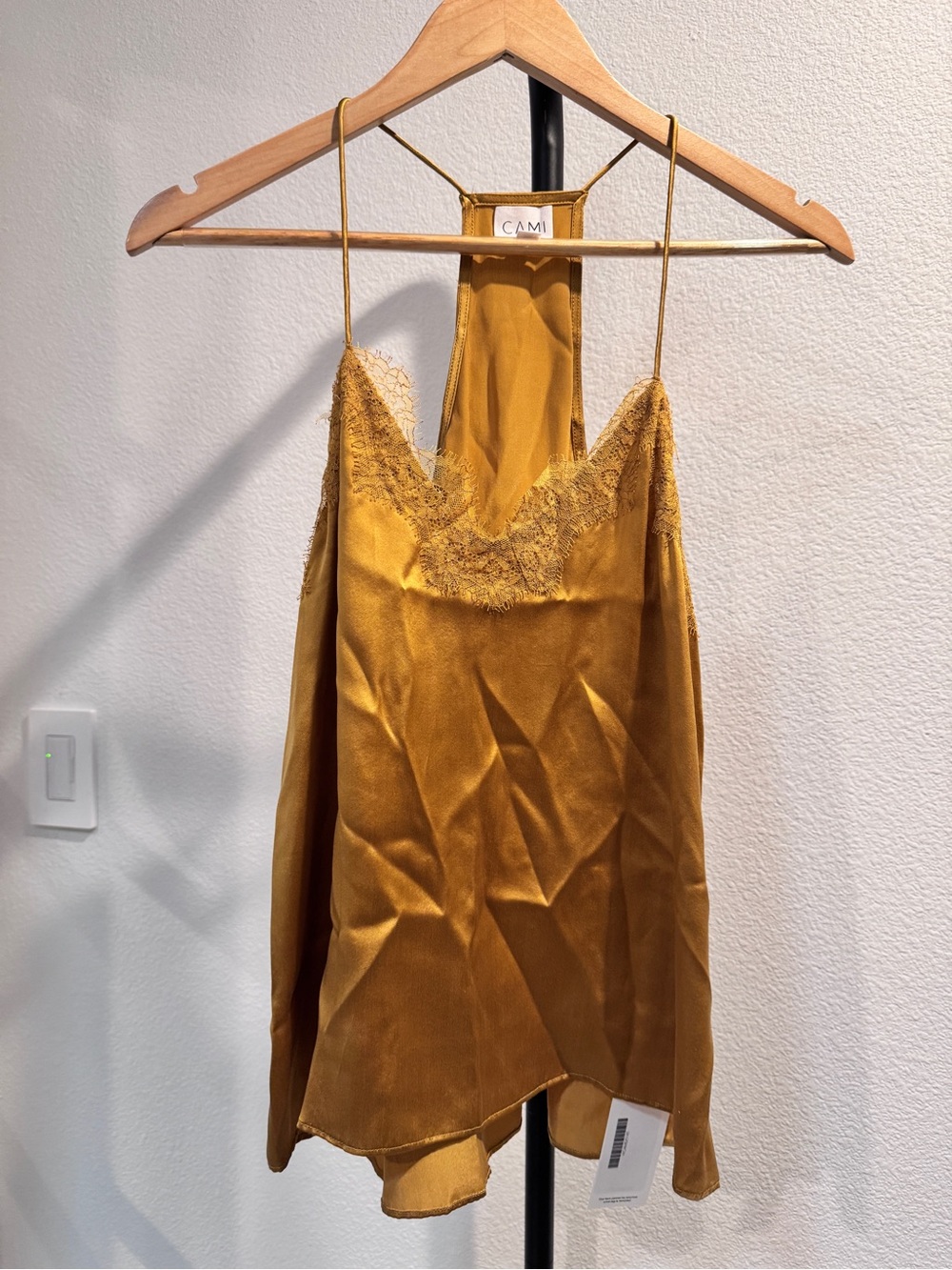 Cami NYC mustard gold satin cami with lace trim